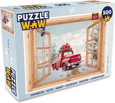 Puzzel Doorkijk - Auto - Kerst - Cadeaus - Winter - Landschap - Legpuzzel - Puzzel 500 stukjes - Kerst - Cadeau - Kerstcadeau voor mannen, vrouwen en kinderen