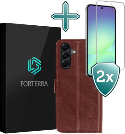 Hoesje Met 2x Screenprotector - Geschikt voor Samsung Galaxy A56 - Luxe Pasjeshouder - Flip Case - Bookcase Portemonee - Kunstleer Book Case - Flipcase Hoes - Book Cover - Walletcase - Portemonneehoes - Bruin