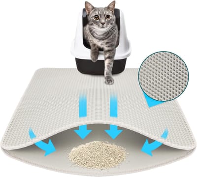 FLOORDIREKT Charly Kattenbakmat - Dubbellaags Honingraatmotief - Wasbaar - Antislip - Diverse kleuren - Grijs - 61 x 38 cm