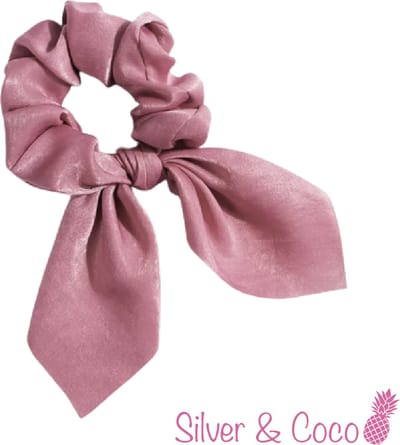 SilverAndCoco® - Scrunchie Wokkel met Strik Elastiek Haarband Festival Scrunchies / Brede Haarstrik Haarelastieken met Lint Dames / Elastische Haarbanden - Roze