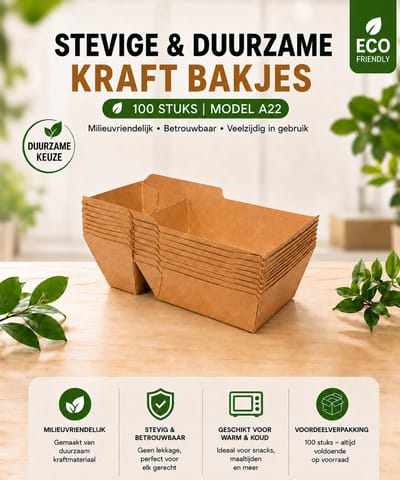 Snackbak A22 (9+1) - Groot Patatbak Frietbak - 100st. - bruin - kraft - 176x68x40mm - IMES PACK
