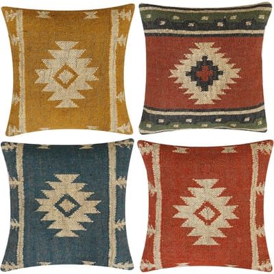 Boho Handgemaakte Kussensloop Jute Wol Kussen Vintage Indiase Tribale Sierkussen Voor Bank Bed Stoel Woonkamer Decoratie Set Van 4 Linen 18*18(CM)-4Pcs