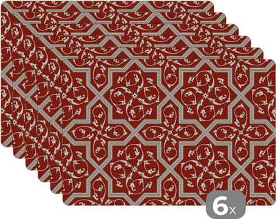 Placemat - Placemats kunststof - Patroon - Rood - Sterren - 45x30 cm - 6 stuks - Hittebestendig - Anti-Slip - Onderlegger - Afneembaar