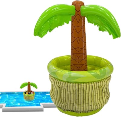 Opblaasbare koeler - Drijvende ijsemmer - Feestelijke koeling - Tropisch palmboom design - 58x38x66cm - Groen