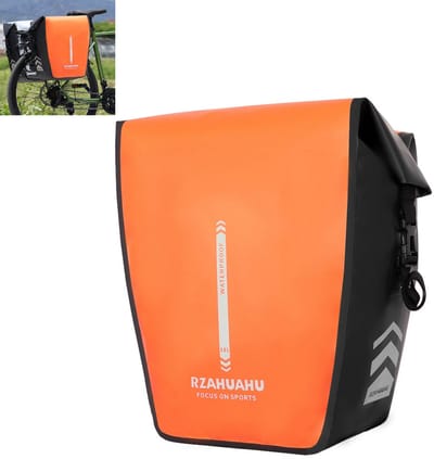 WK Waterdichte Fietstas één stuk– 18L – Enkelzijdige Achterdrager Tas – PVC Rolltop Reistas – Reflecterend – Voor Woon-werkverkeer en Fietsvakanties -Oranje