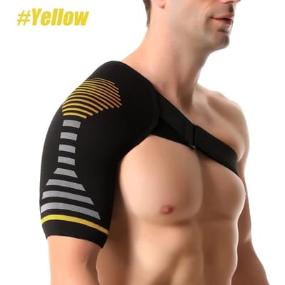 Professionele Schouderbrace Ondersteuning Compressiekous AC-gewricht Arm Immobilisator Stabiliteitsband Voor Mannen Vrouwen S-M geel