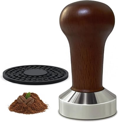 Professionele 51mm Koffietamper met Mat - Onmisbare Barista Tool voor Perfecte Espresso, RVS Basis en Houten Handvat voor Koffiezetten en Espresso Machines