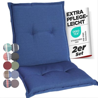 Extra Dikke Tuinstoelkussens voor Lage Rugleuning - Set van 2 - Blauw met Hoog Comfort