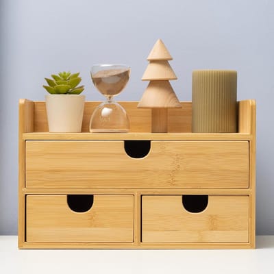 Bureau Organizer Met Laden - Opbergbox Tafel - Thuis Kantoor - Duurzaam Bamboe Materiaal - 33x19x21 cm - Natuurlijk