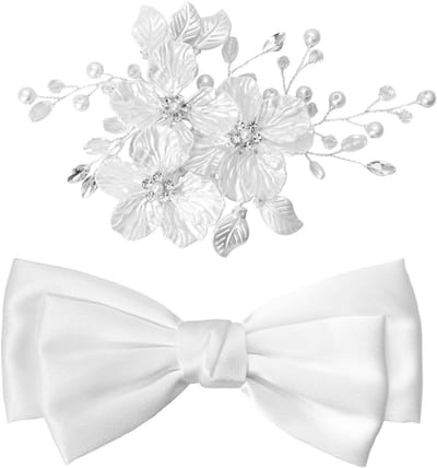 Elegante Haarspelden in Franse Stijl met Satijnen Strik voor Bruiloft - Set van 2 Haaraccessoires voor Bruidskapsels en Feestelijke Gelegenheden