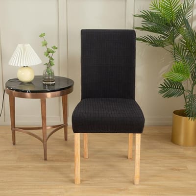Jacquard Uni Kleur Stoelhoezen Elastisch Anti-Slip Stoelhoezen Stofdicht Cover Beschermend Voor Eetkamer Keuken Banket 1-PCS zwart