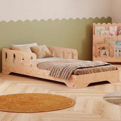 Montessori Bed 90x200 cm - FSC Hout - Valbeveiliging & Gebogen Lattenbodem - Eenvoudige Montage - Geschikt tot 230 kg