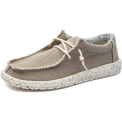 Nieuwe Zomer Heren Canvas Schoenen Lichtgewicht Ademend Zacht Instapper Casual Schoenen Mode Strand Vakantie Loafers Grote Maat 48 39 kaki