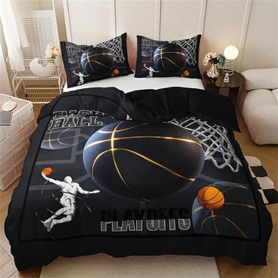 3-delige Levendige Sporten Basketbal Dekbedovertrek Set - Zacht, Ademend, HD Gedrukt Beddengoed met 1 Dekbedovertrek en 2 Kussenslopen AU Single140x210cm