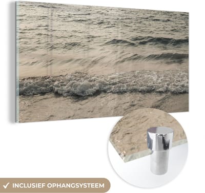MuchoWow® Glasschilderij 120x60 cm - Schilderij acrylglas - Zee - Zomer - Golven - Foto op glas - Schilderijen