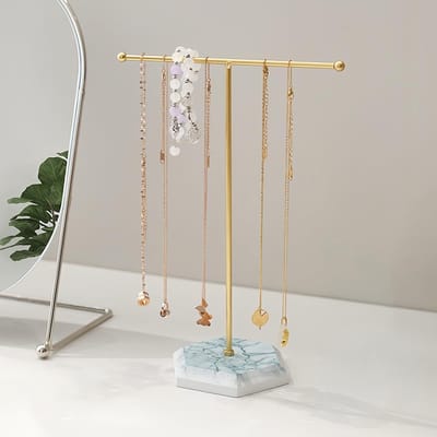 Dailygoods- Sieradenstandaard Goud - T-vormige Houder - Sieradenhouder Kettinghouder - Armband Houder - Oorbellenhouder - Duurzaam Metalen Rek