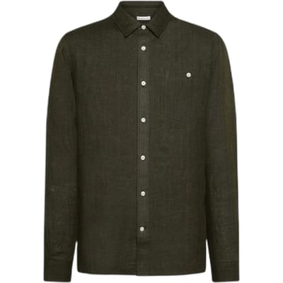 KnowledgeCotton Apparel Overhemd Linnen Olijfgroen - Maat M - Heren - Overhemden Casual