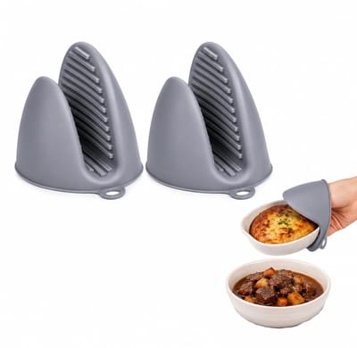 Siliconen Ovenwanten - Mini Pannenlap - Waterdichte Keukenhandschoen - Pannenlappen - Ovenhandschoenen - Warmtebestendig - Hittebestendige Pannenlappen - Ovenknijphandschoenen - Anti-Hot - Hittebestendig - Voor Bakken, Koken, BBQ - Grijs