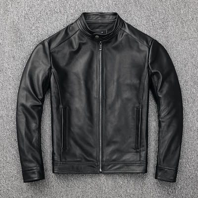 Eerste Laag Koeienhuid Lederen Jas Heren Kort Jeugd Staande Kraag Slim Lederen Jas Casual Jas 4XL gray