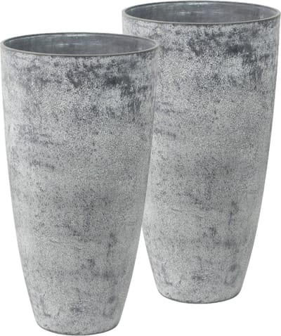 Ter Steege Plantenpot Vaas - 2x stuks - beton grijs - D29xH50 cm - gerecycled kunststof - bloempot - binnen en buiten