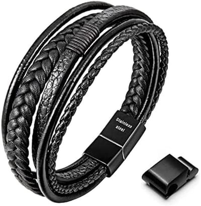 iBright Leren Armband Inclusief Verlengstuk - RVS - Magnetische Sluiting – Armband – Unisex – Armband voor Heren - Mannen Armbandje - Zwart