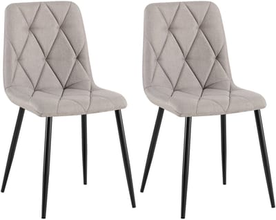 CLP Clairton Set van 2 Eetkamerstoelen - klassiek - met zwart metalen frame - Belastbaar tot 150 kg - fluweel - Velvet - Stof/licht grijs