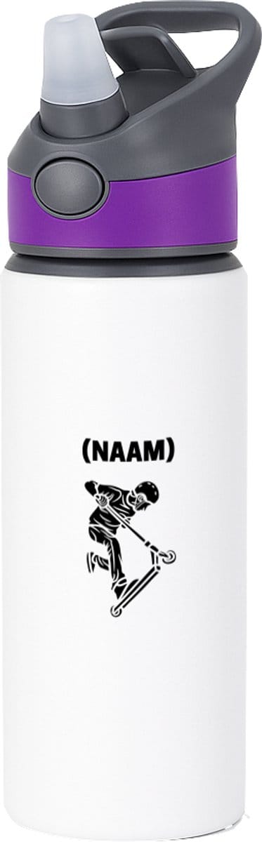 Hacebo® - Step met eigen naam waterfles met rietje paars - Sport - Skaters - Skaten - water fles - 650ML