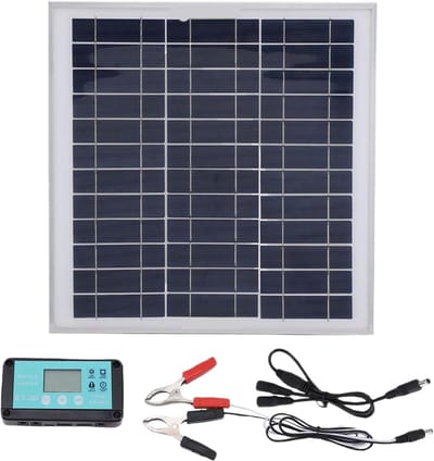 Zonne-energie Kit - Batterij Oplader - Energie Opladen - Weerbestendige Controller - 31x30.9x4.3 cm - Zwart