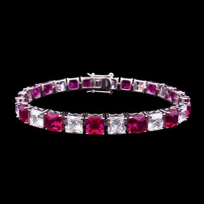 Victoria Valenza 925 Sterling Zilveren Tennisarmband met Roze Zirkonia Stenen - Armband - 925 sterling zilver - Zilverkleurig - Tennisarmband - Zirkonia