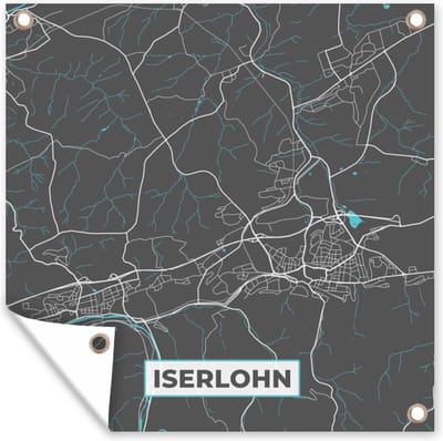 Tuin poster Blauw – Duitsland – Plattegrond – Stadskaart – Kaart – Iserlohn - 200x200 cm - Tuindoek