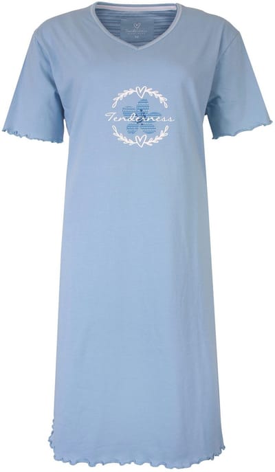 Tenderness Dames Nachthemd - Katoen - Nachtkleding - Licht Blauw - Maat S