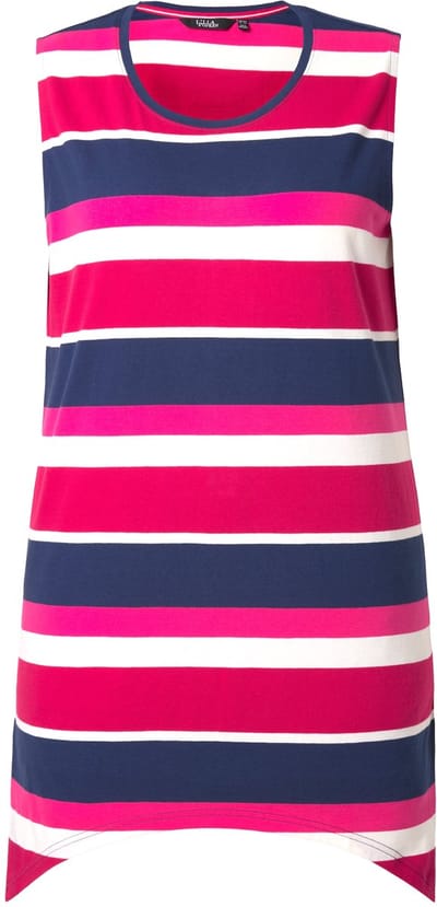 Ulla Popken - Dames - Longtop strepen A-lijn ronde hals mouwloos - Inktblauw - Maat 42+