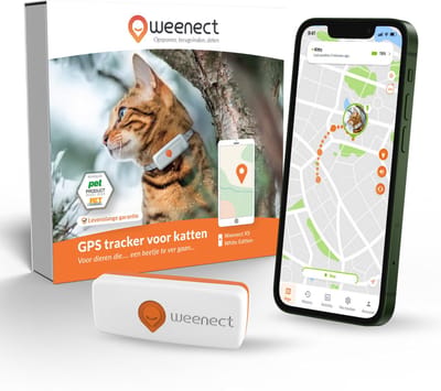 Weenect Cat XS White edition - NIEUWE GPS-kattenhalsband | Real-time GPS-minitracker voor katten | Kleinste op de markt | Abonnement | Halsband inbegrepen | Levenslange garantie