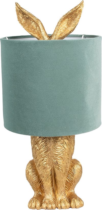 Clayre & Eef Tafellamp Konijn Ø 20x43 cm Goudkleurig Groen Polyresin
