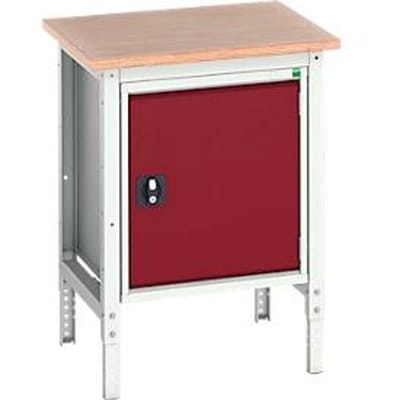 Bott verso werkbank in doosvorm, multiplexplaat, 1 deur, 1 legbord, B 700 x D 600 x H 780 - 930 mm, lichtgrijs/paarsrood