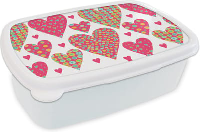 Broodtrommel Wit - Lunchbox - Brooddoos - Meisje - Hart - Love - Patronen - Girl - Kids - Kinderen - Kind - 18x12x6 cm - Volwassenen