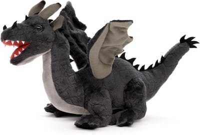 Pluche Draak - Knuffelbeest Speelgoed - Fantasy Werelden Verkennen - Gedetailleerd Schaalpatroon - 34 cm - Grijs
