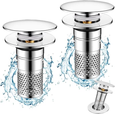 2 stuks roestvrijstalen Pop Up afvoerzeef afvoerset stop, wastafelstop, badkamer gootsteen plug, metalen afvoer stop universeel, wastafelstop, afvoer stop voor bad, wastafel en keuken (34-40mm)