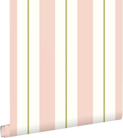 ESTAhome behang strepen licht roze en olijfgroen - 0.53 x 10.05 m - 131478