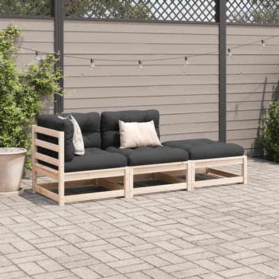 vidaXL - 3-delige - Loungeset - met - kussens - massief - grenenhout