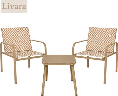 HIXA Tuinset - 3-delig - Oud Roze - Bistroset - Tuintafel - met Stoelen - 2 Personen - Balkonset - 2 Persoons - Loungeset - Table de Jardin - LIVARA