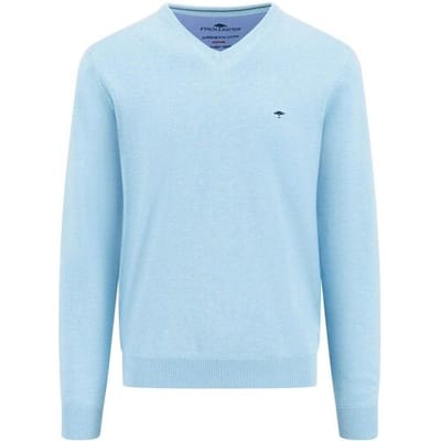 Fynch-Hatton Trui V-Neck Uni Color Superfine Cotton Knit Splashy Ocean / male