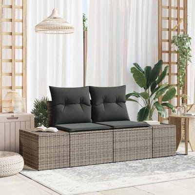 vidaXL - Tuin - Sofa - met - kussen - Grijs - 184 - x - 62 - x - 69 - cm - poly - rattan