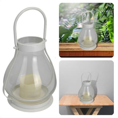 Cheqo® Lantaarn met LED-kaars - Tafel Lantaarn - Tafellamp - Glazen lantaarn met metalen frame - Aan/Uit schakelaar - 22/34cm hoog - 18cm diameter glas - Op Batterijen