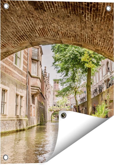 Gards Tuinposter Gracht in Utrecht onder de Brug - 40x50 cm - Tuindoek - Tuindecoratie - Wanddecoratie buiten - Tuinschilderij