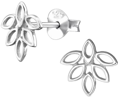 Joy|S - Zilveren takje oorbellen - 9 mm - marquise vormige blad - 6 blaadjes - sterling zilver 925 - dames oorbellen / oorknoppen