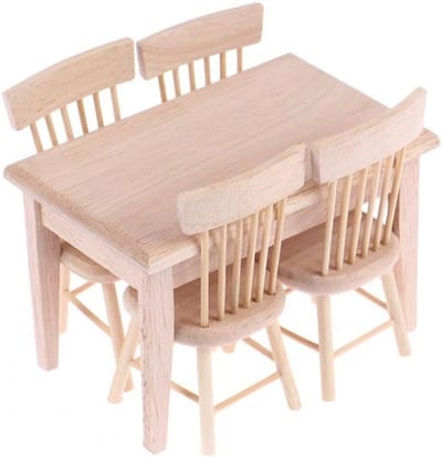 Miniatuur Tafel Stoel - Poppenhuis Meubels - Poppenhuis Decoratie - 1:12 Schaal - 10.5 cm - Houtkleur