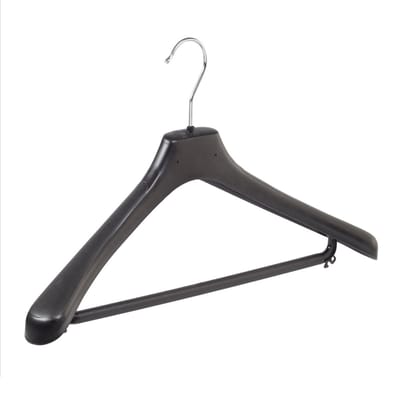 De Kledinghanger Gigant - Mantelhanger - Kostuumhanger - Jassenhanger - Volwassenen - LX45 - 50 Stuks - Kunststof - Zwart - Gebogen Model - Schouderverbreding 4,2 cm - Broeklat - 45 cm - Kledinghanger - Kleerhanger - LX-Serie (LX45/B_00/50)