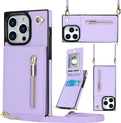 Geschikt Voor iPhone 13 Pro Hoesje Met Koord - Solidenz Portemonnee Hoes - Telefoonhoesje Met Koord - Wallet Case - Cover Hoes Met Koordje - Backcover Met Koord - Paars