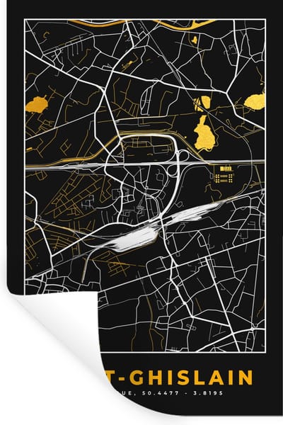 Muurstickers - Sticker Folie - Kaart - Goud - Stadskaart - België - Plattegrond - 20x30 cm - Plakfolie - Muurstickers Kinderkamer - Zelfklevend Behang - Zelfklevend behangpapier - Stickerfolie